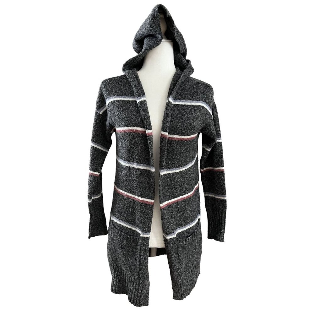 EUC Pink Rose Womens Hooded Cardigan Sweater With Stripes - Picture 1 of 6